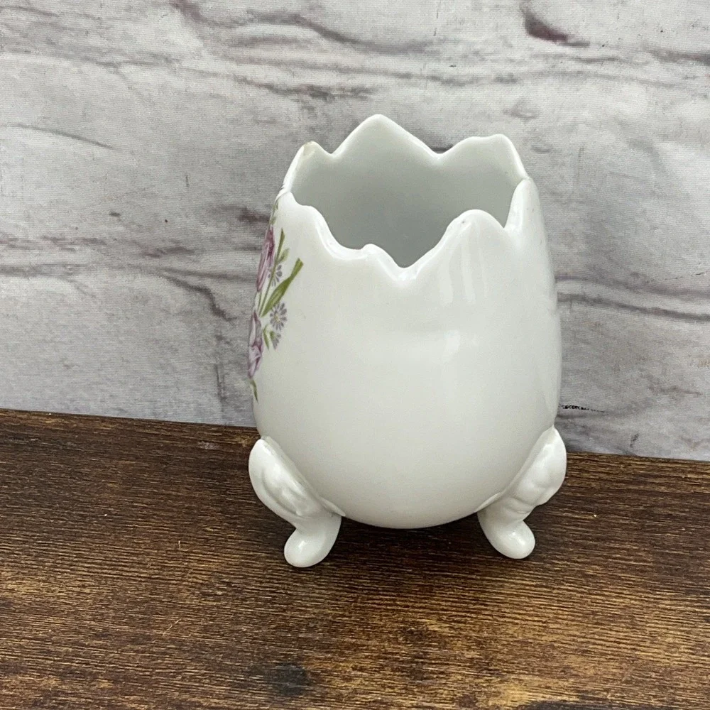 Ceramic Footed Vintage‎ Egg Vase/Planter Hand Painted Tulips Made In Japan 5525